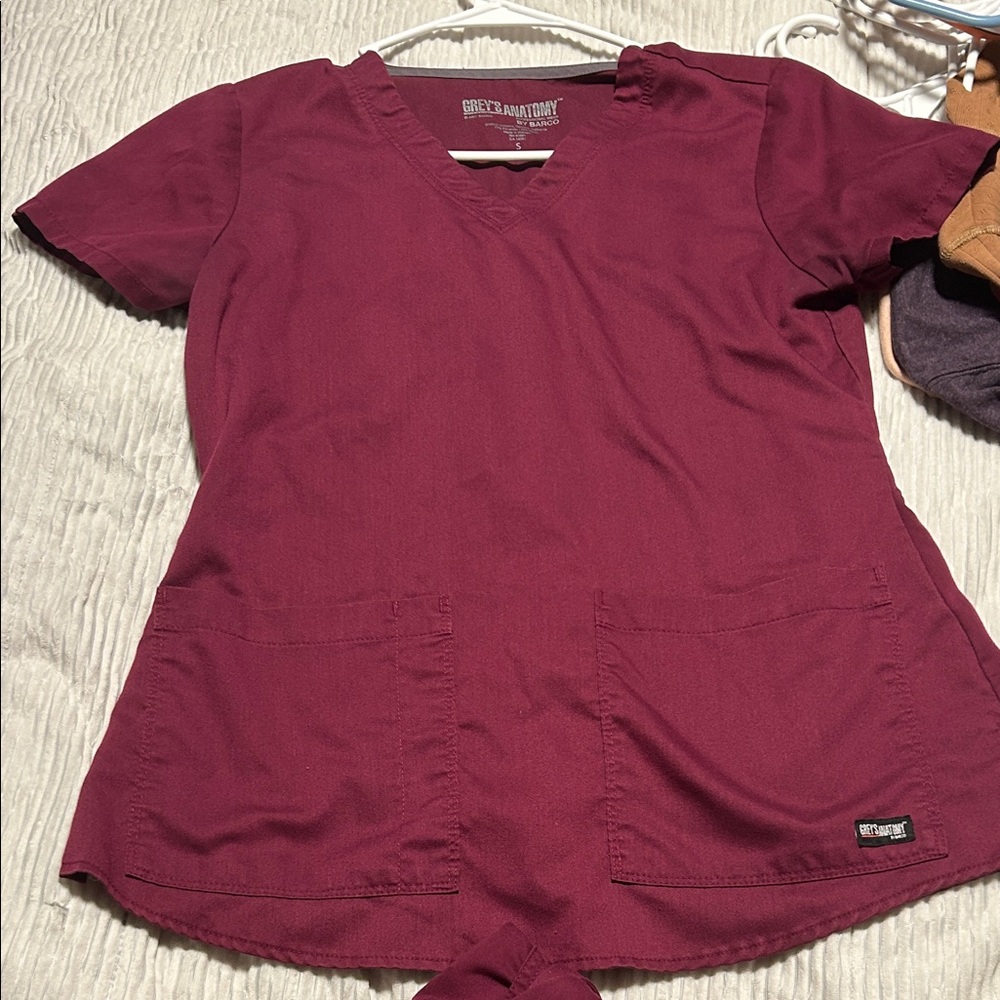 Grey's Anatomy Burgundy Scrub Top and pants set